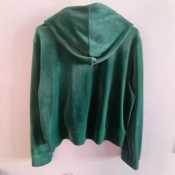 Juicy Couture Green Velour Zip Hoodie Y2K Luxe Glam Womens XL Jacket - Picture 6 of 6